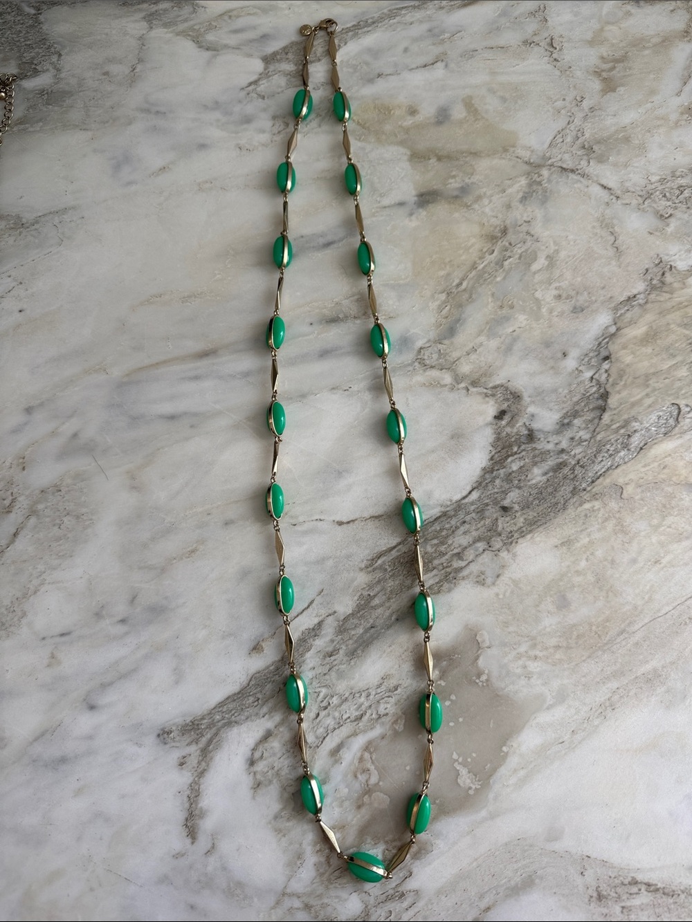 J. Crew Green Bead Link Necklace with Gold-Tone Links